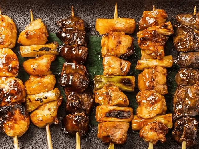 Fresh yakitori skewers prepared after customer order using a POS system built for Japanese restaurants.