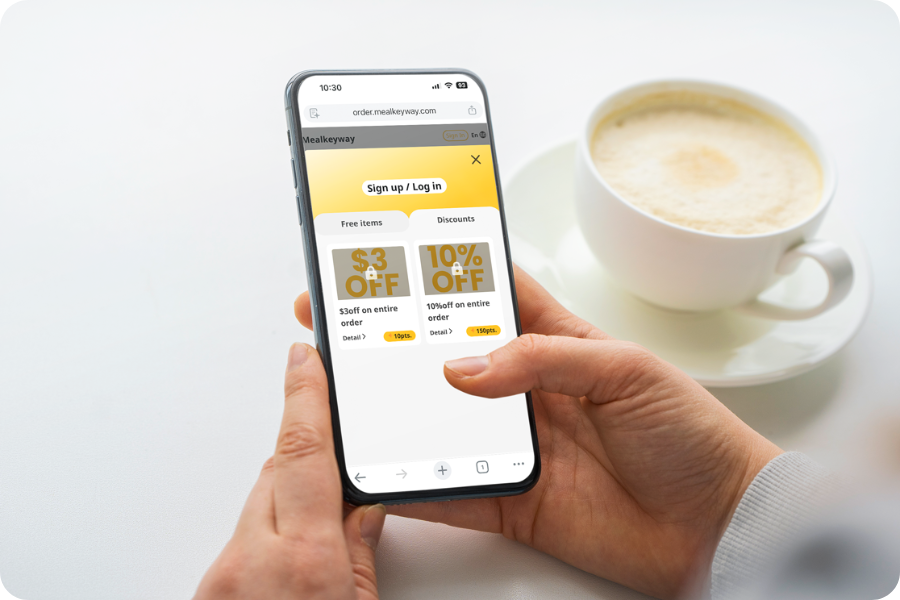 User browses mobile restaurant coupon list view to unlock $3 and 10% discounts by logging into their account.