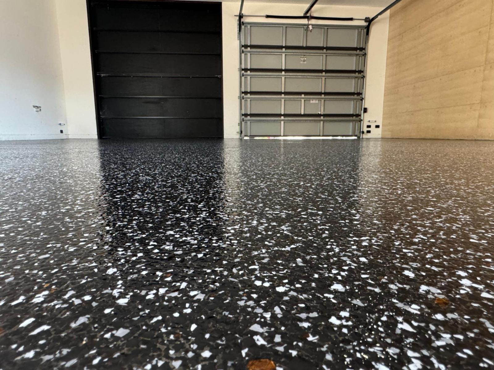 Dark epoxy flake floor for garage floors in melbourne vic