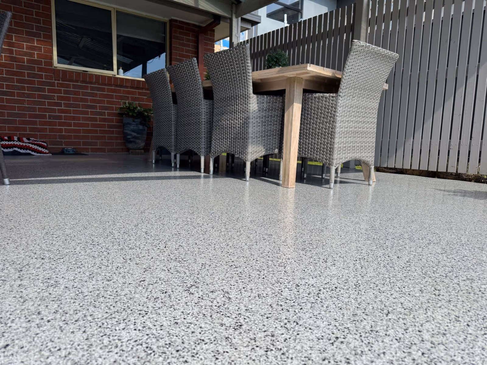 Outdoor epoxy flake floor finish for melbourne patios