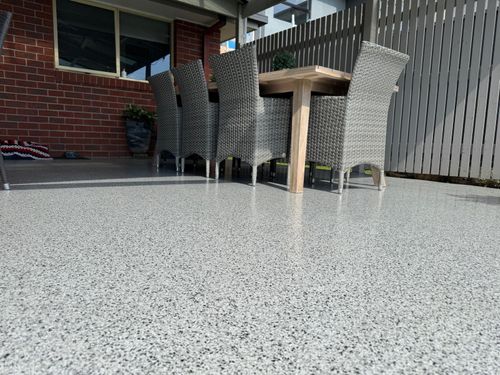 Outdoor epoxy flake floor finish for melbourne patios