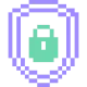 Shield icon with a lock symbol in the center representing security and protection.