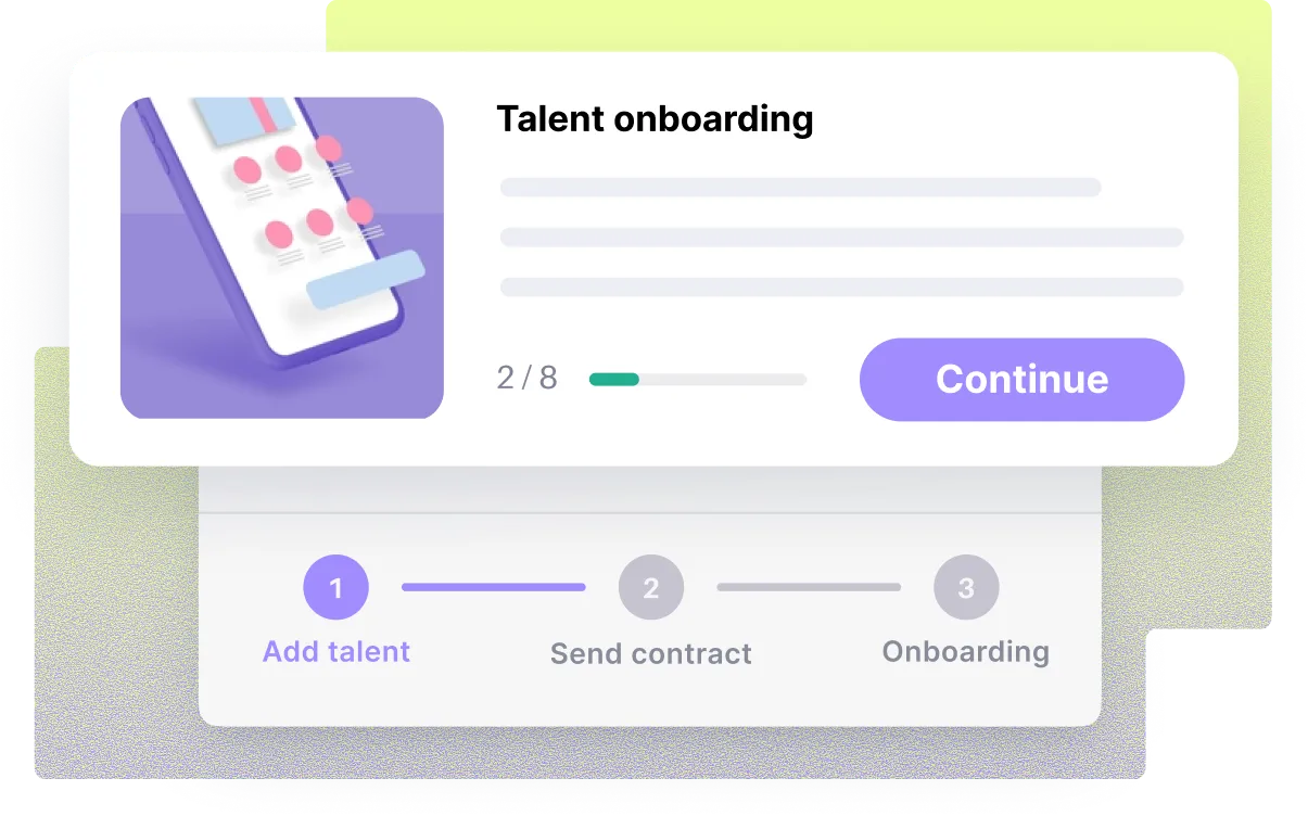 List of new full-time team members including Alexis Petrenko from South Africa as Project Manager, Brayden Diaz from India as Marketing Lead, and Layla Richardson from Poland as Android Developer, overlaid on a rising monthly line graph.