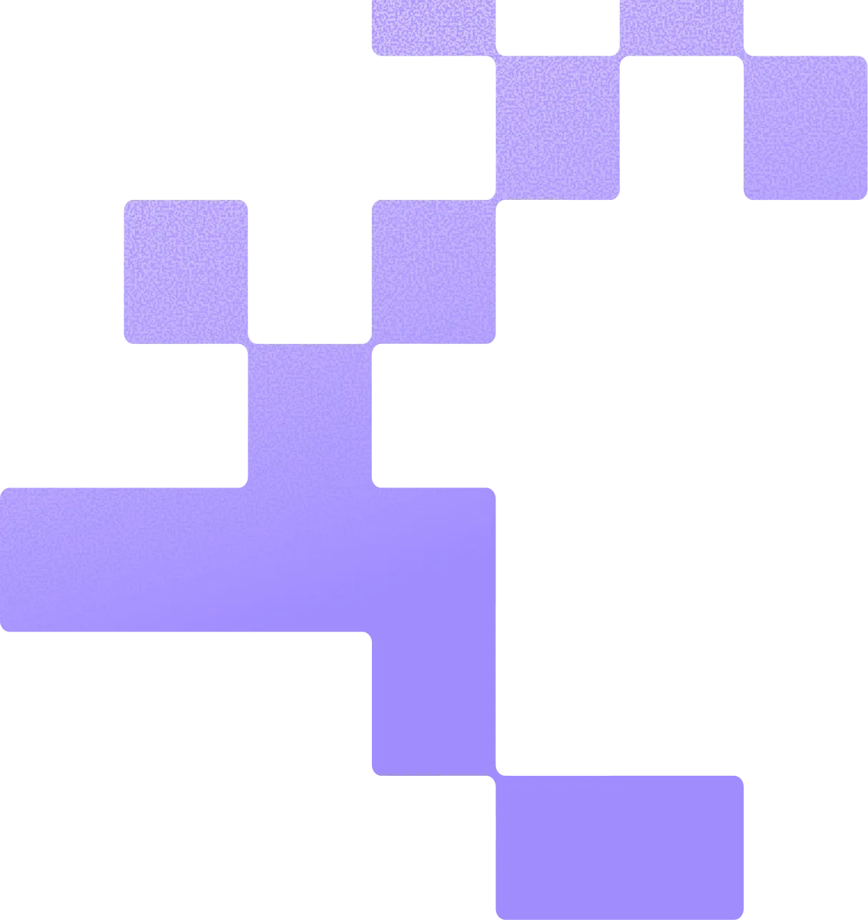 Abstract arrangement of connected blue and purple squares forming a geometric pattern on a black background.