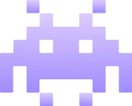 Pixelated purple alien invader icon from a classic arcade game.