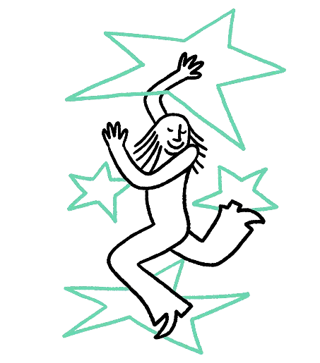 Abstract line drawing of a human face with teal dots on the cheek and teal arrows and wavy lines around it.