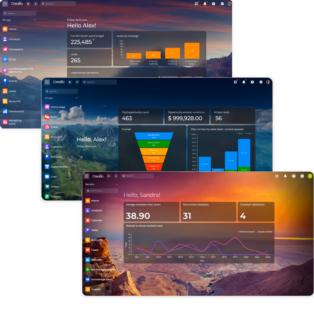 Creatio CRM dashboard for unified operations