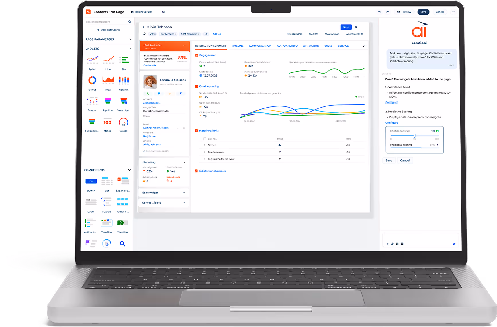 Enterprise CRM dashboard with AI assistant and analytics in Creatio interface