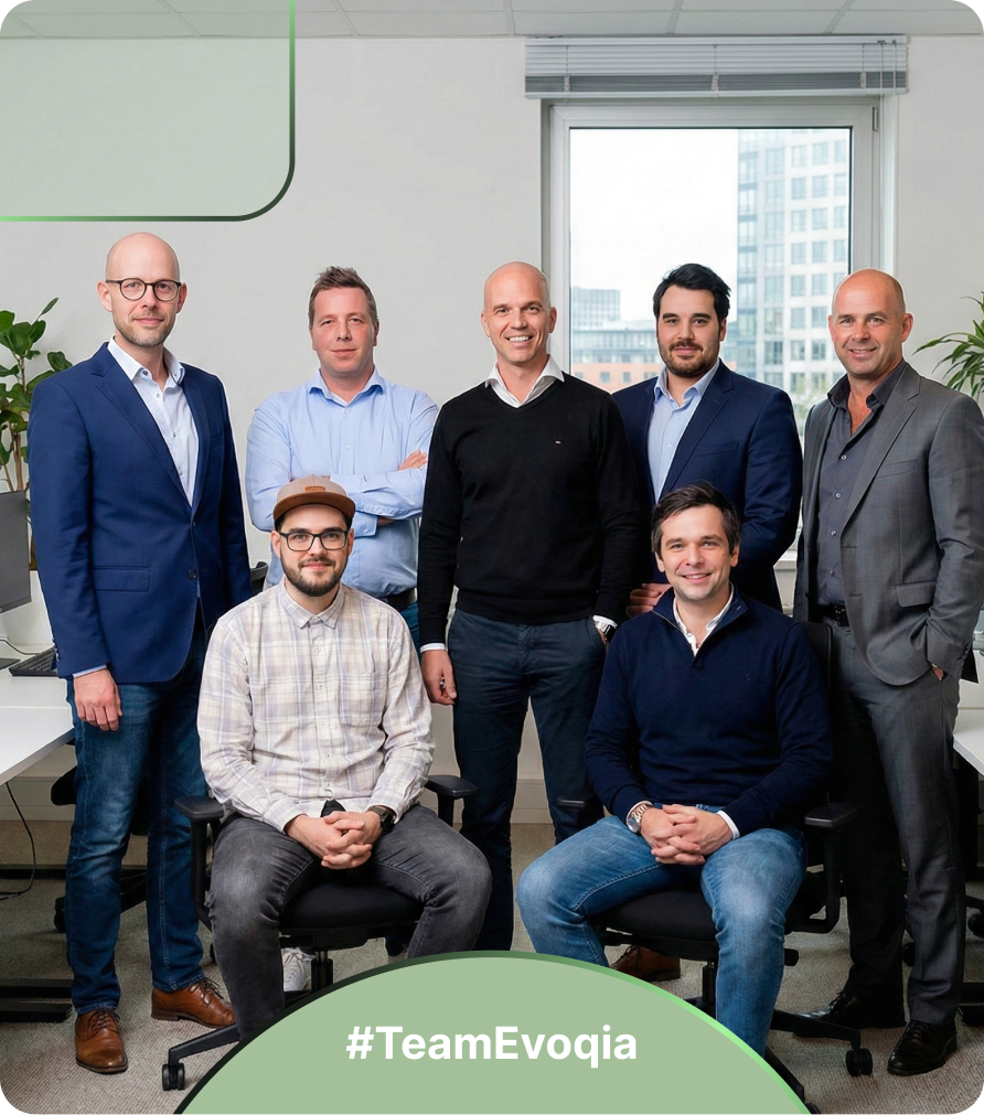 Evoqia AI-built web application dashboard shown on a laptop