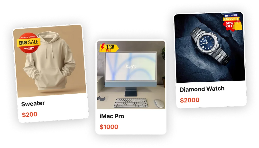 Black hoodie with bold yellow 'withlove' text, product details with price $120, a notification signup form for restocks, and a dashboard showing stock alert statuses.