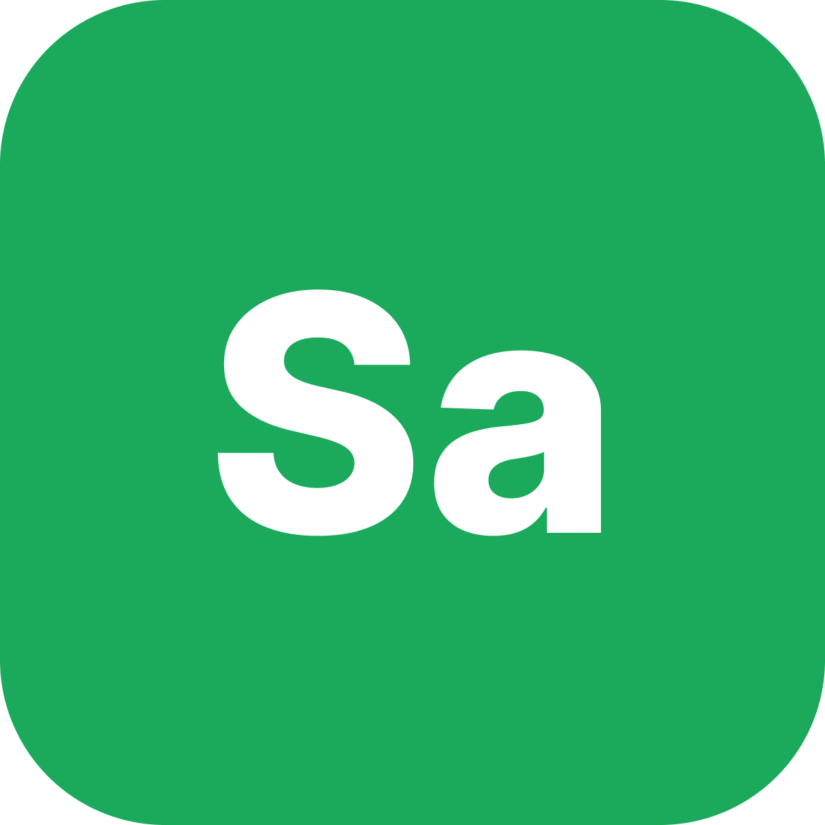 Square teal icon with rounded corners displaying white letters 'Sa' in the center.