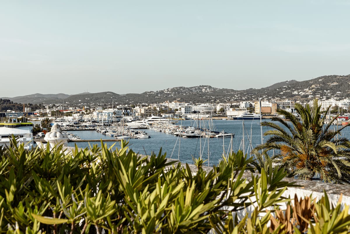 Stunning aerial view of Dalt Vila, Ibiza's historic fortress, with the Mediterranean Sea in the background