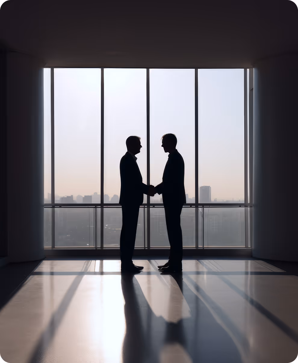 A couple of men standing next to each other in a room.