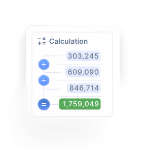 Calculator interface showing the addition of 303,245, 609,090, and 846,714, totaling 1,759,049.