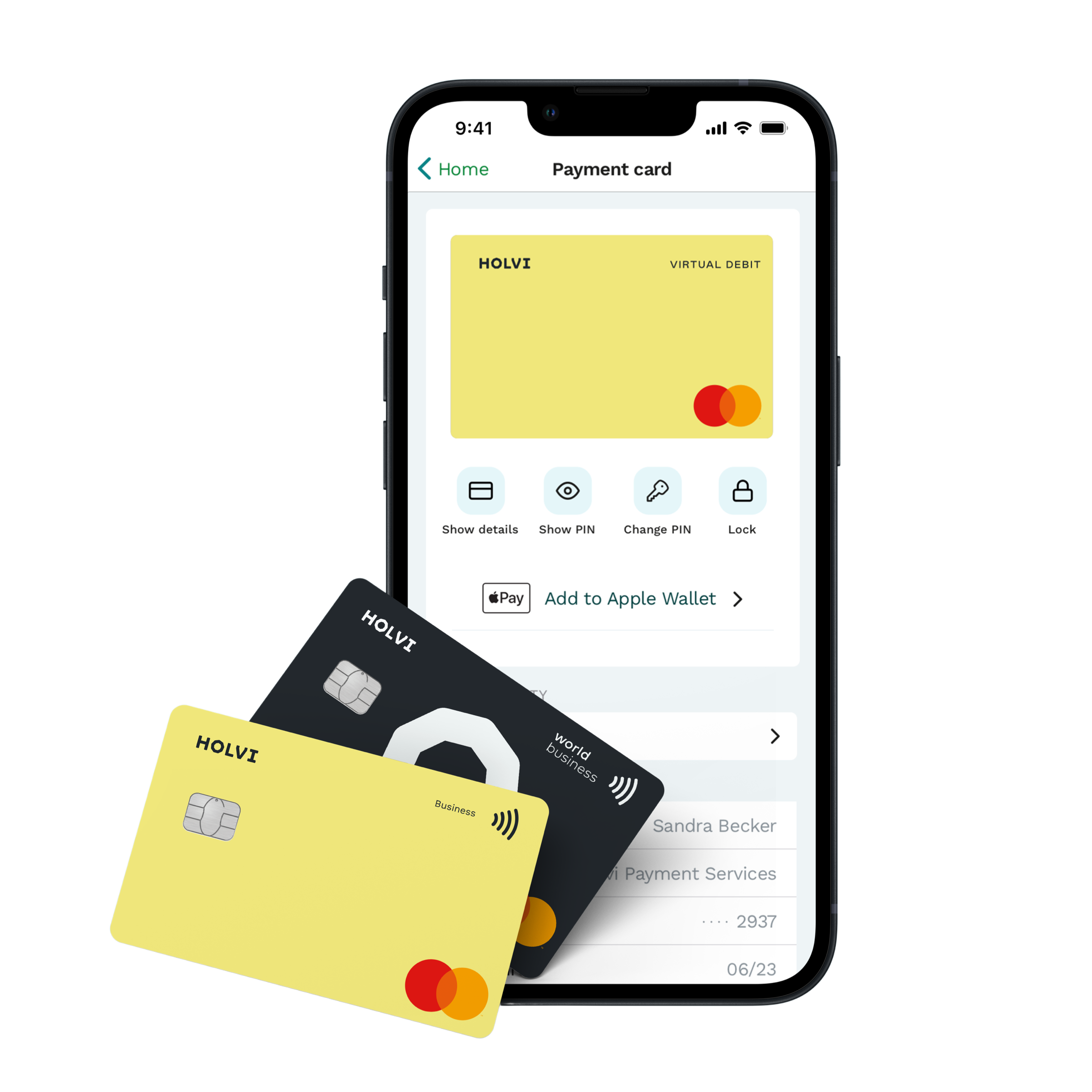 An image of Holvi cards and mobile app