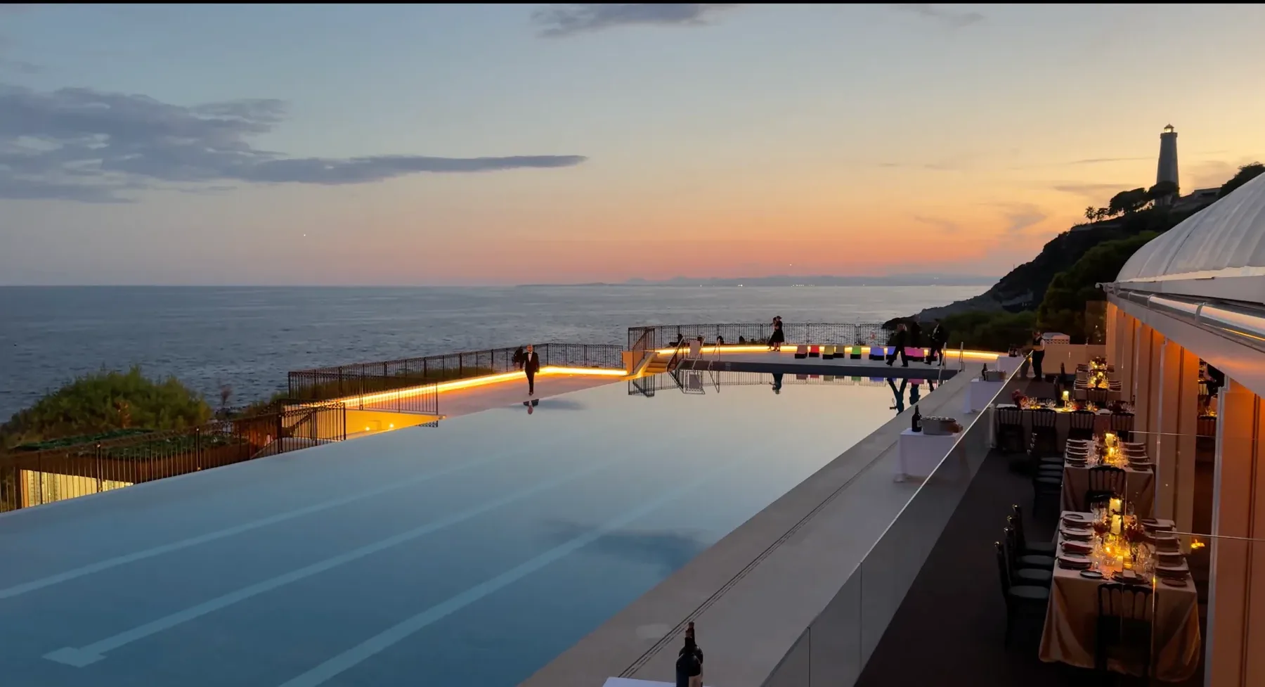 Wedding reception by the infinity pool at Club Dauphin, Four Seasons Cap Ferrat