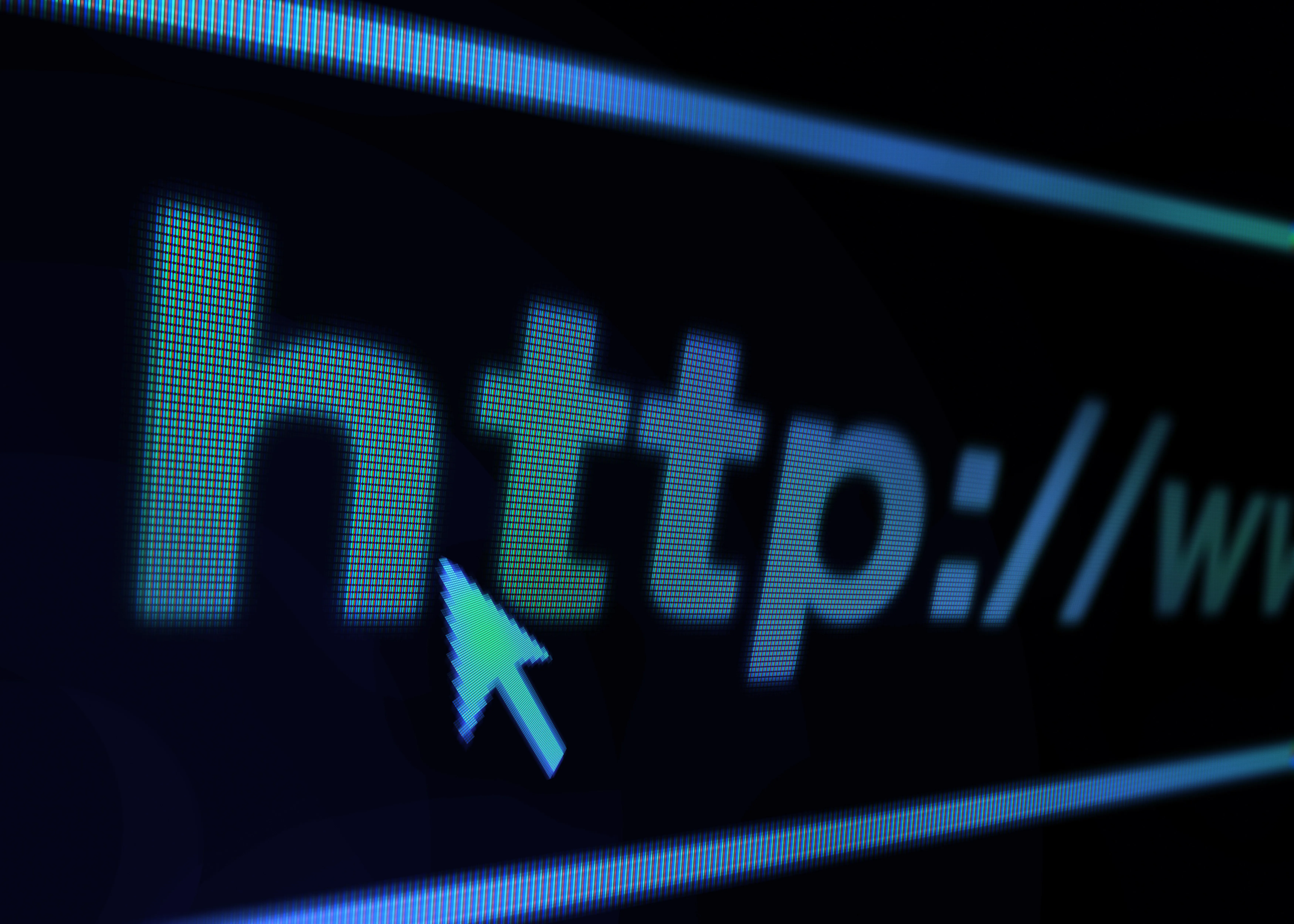 Dettaglio di un indirizzo web HTTP con cursore digitale, simbolo di navigazione online, siti web, internet, tecnologia e accesso ai contenuti digitali.