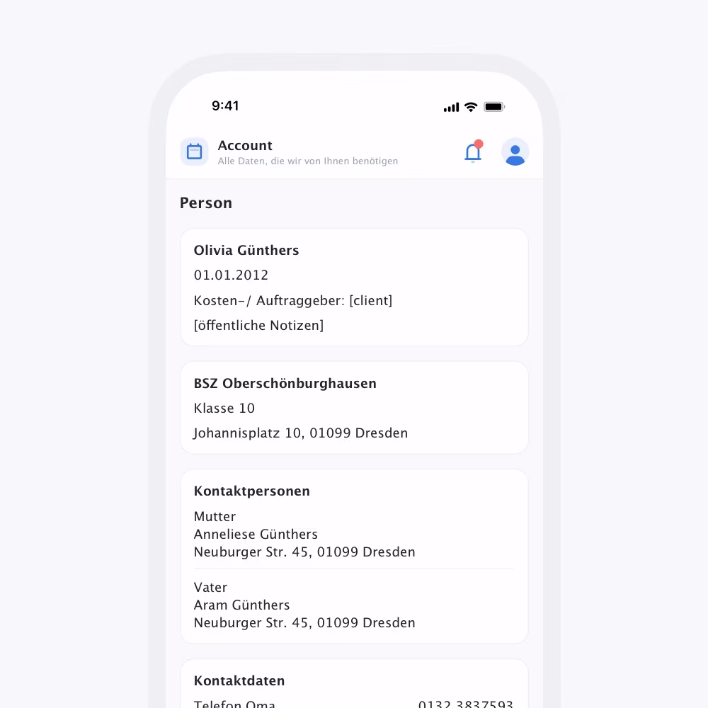 Persönlicher Account in der Fahrgast-App mit allen wichtigen Informationen.