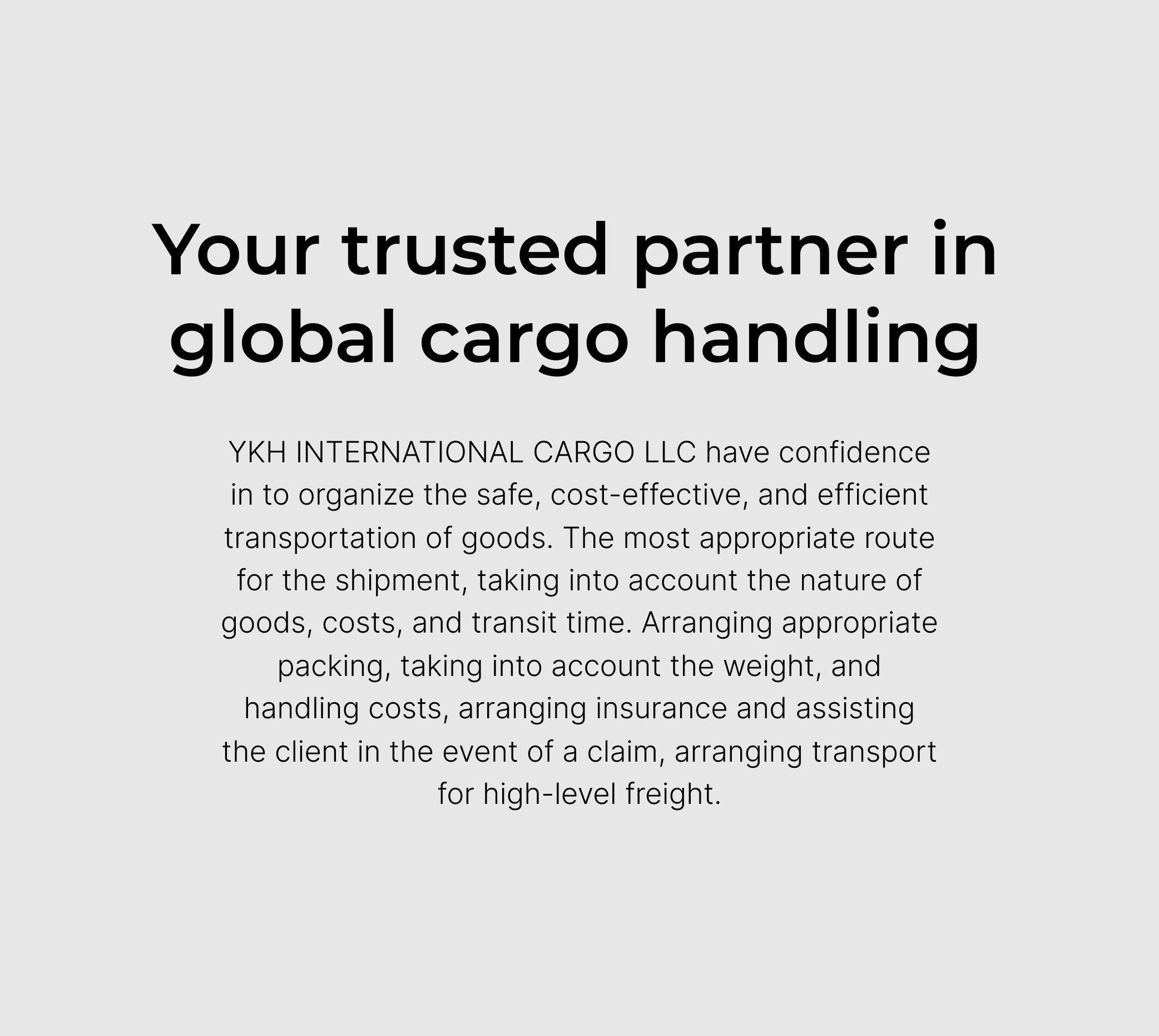 Text about YKH International Cargo LLC as a trusted partner in global cargo handling and logistics services.