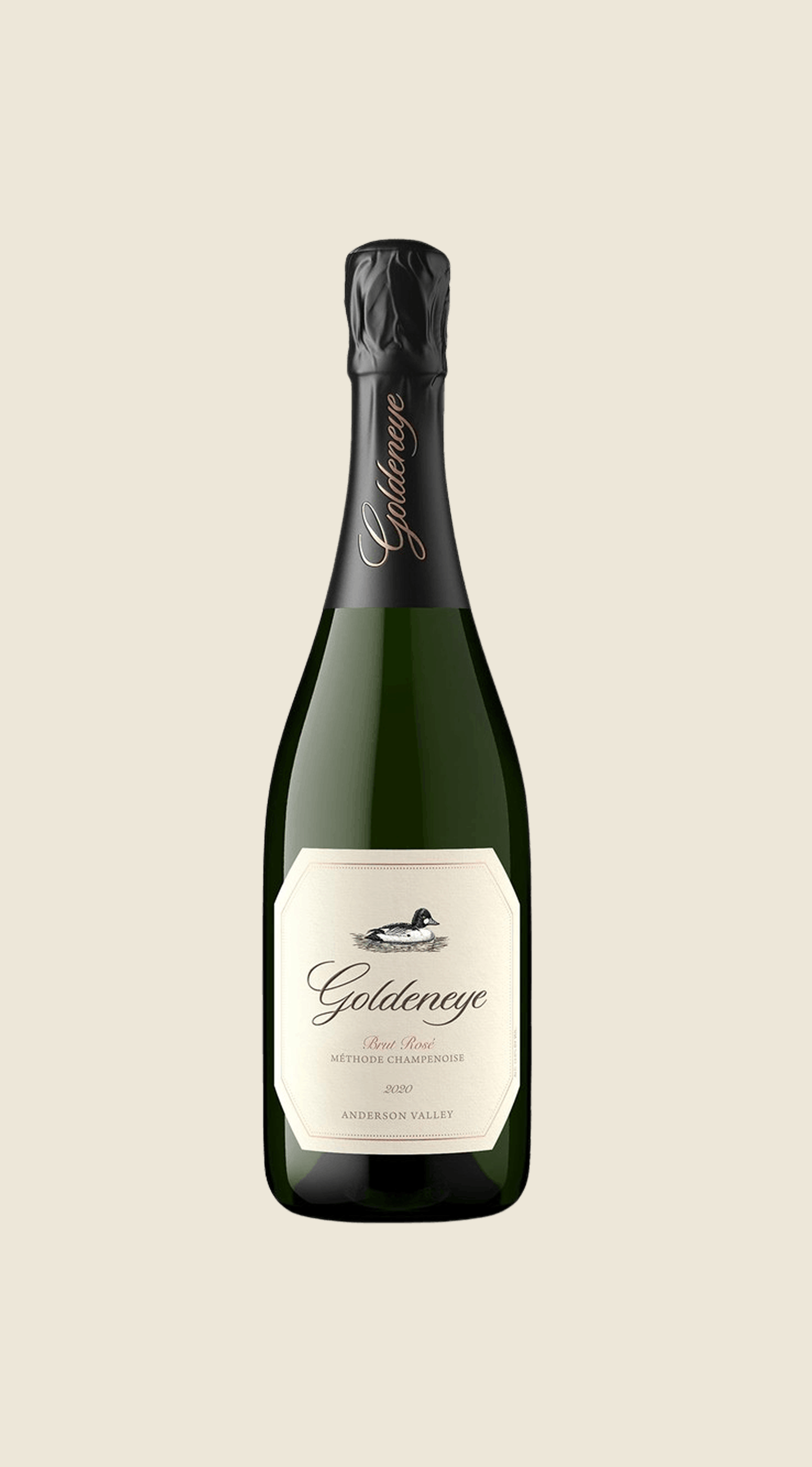 Bottle of Goldeneye Brut Rosé Méthode Champenoise 2020 sparkling wine from Anderson Valley.