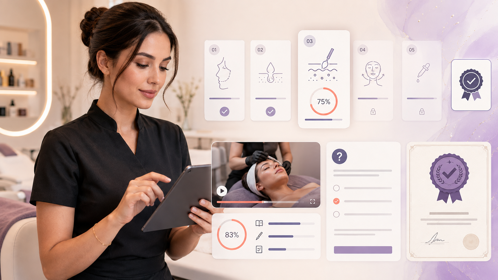 Illustration of beautician certification and training on ARview's platform