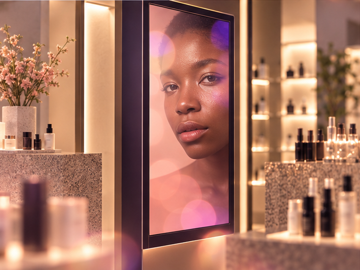 ARview mirror idle state showing an editorial retail media moment