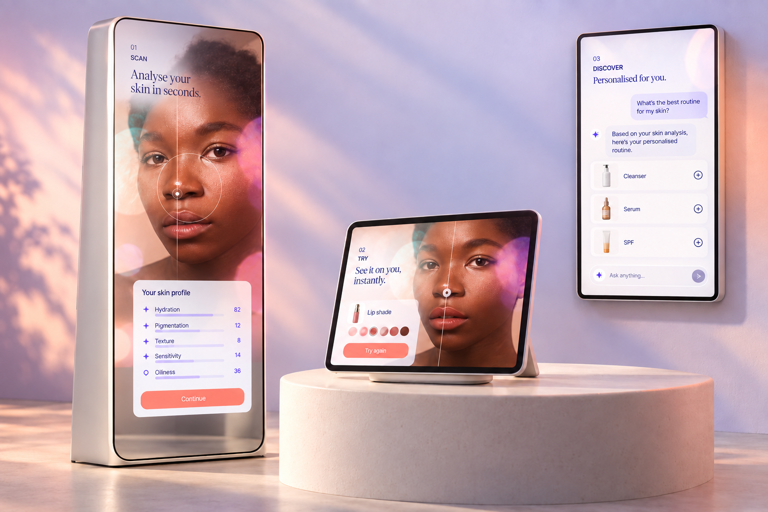 ARview interface across mirror, tablet and wall-screen hardware