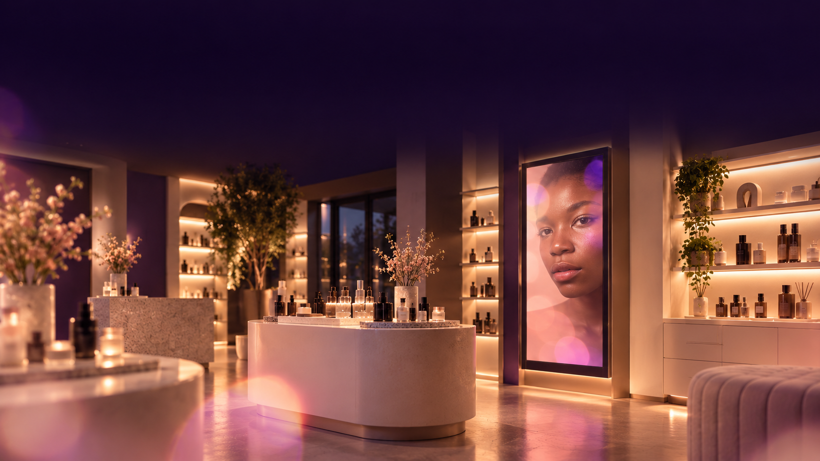 Empty beauty store at closing with ARview Mirror Mode still glowing