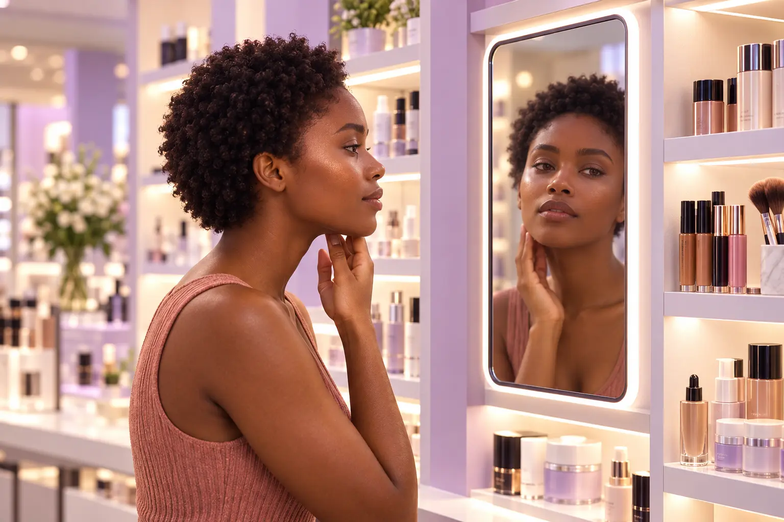 ARview mirror integrated into a specialty beauty store