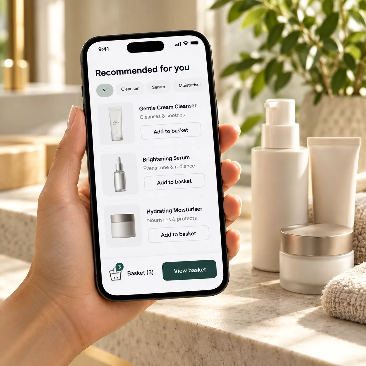 ARview product recommendations and basket on a phone