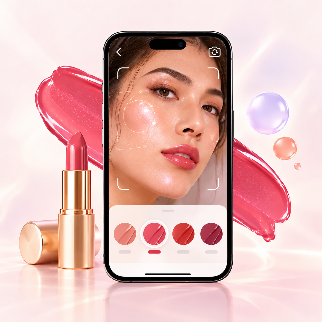 Shopper using a camera-led skin analysis experience in a beauty store
