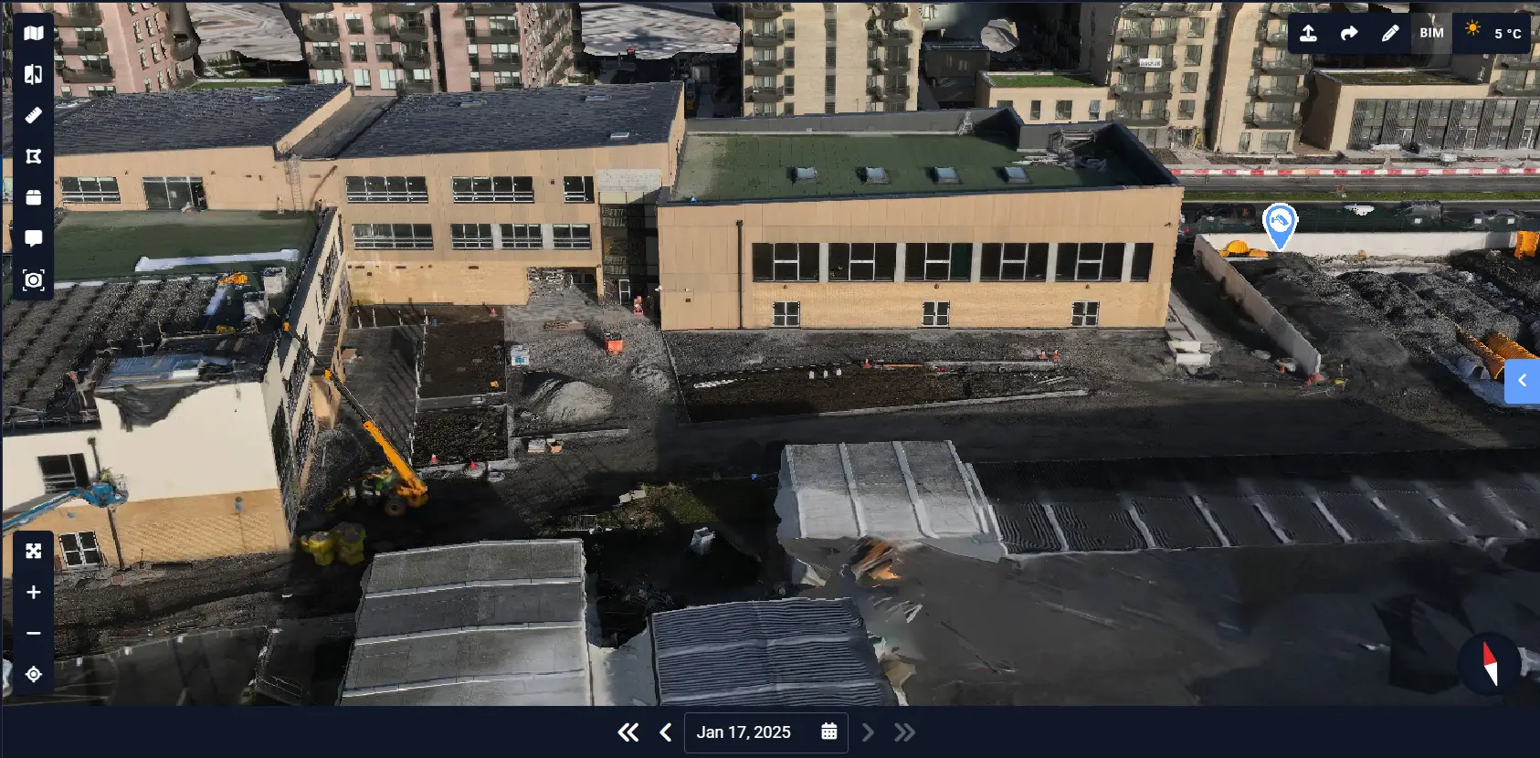 Sequential site images showing structural progress on a large construction project in Dublin.