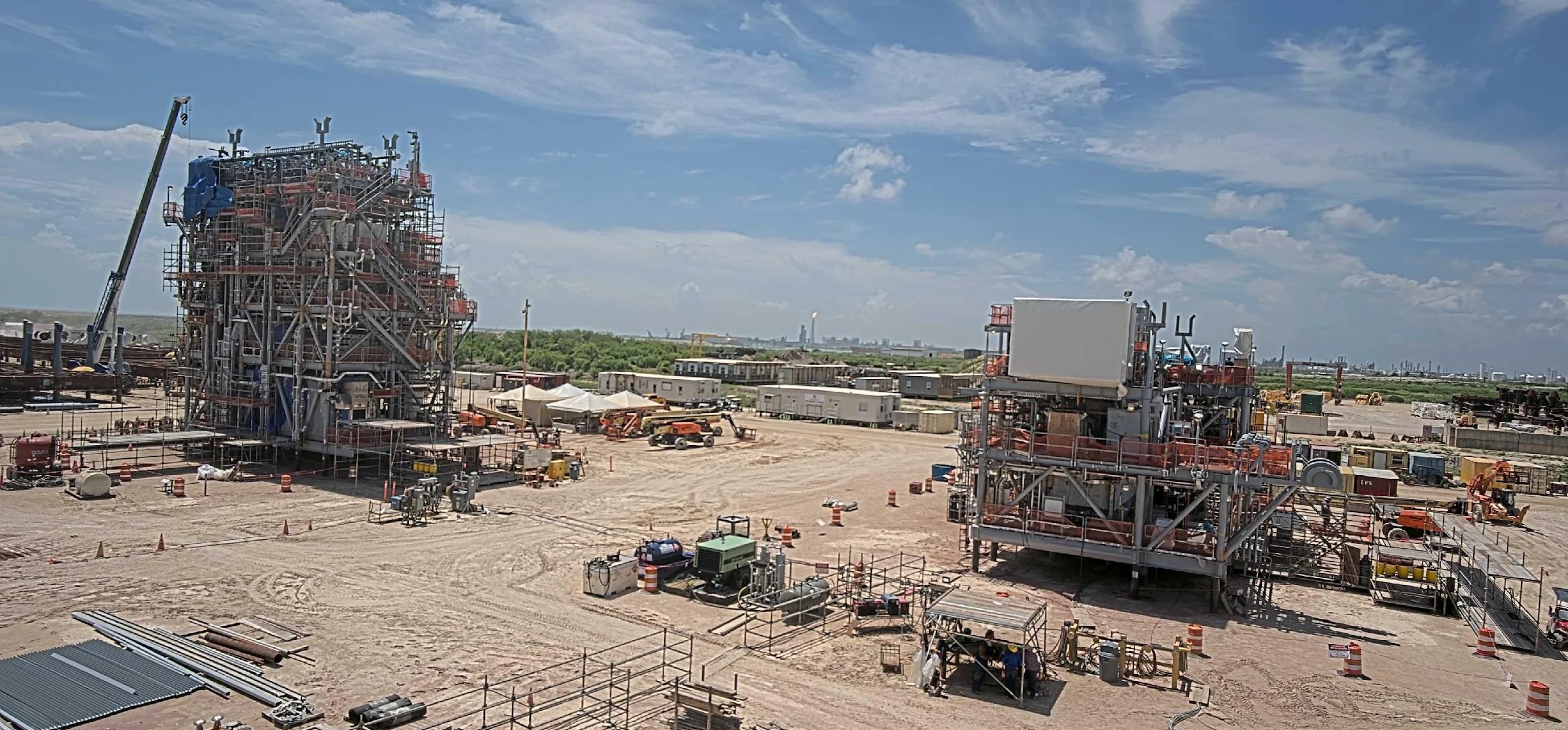 Elevated camera view of offshore construction activity captured for remote monitoring and coordination.