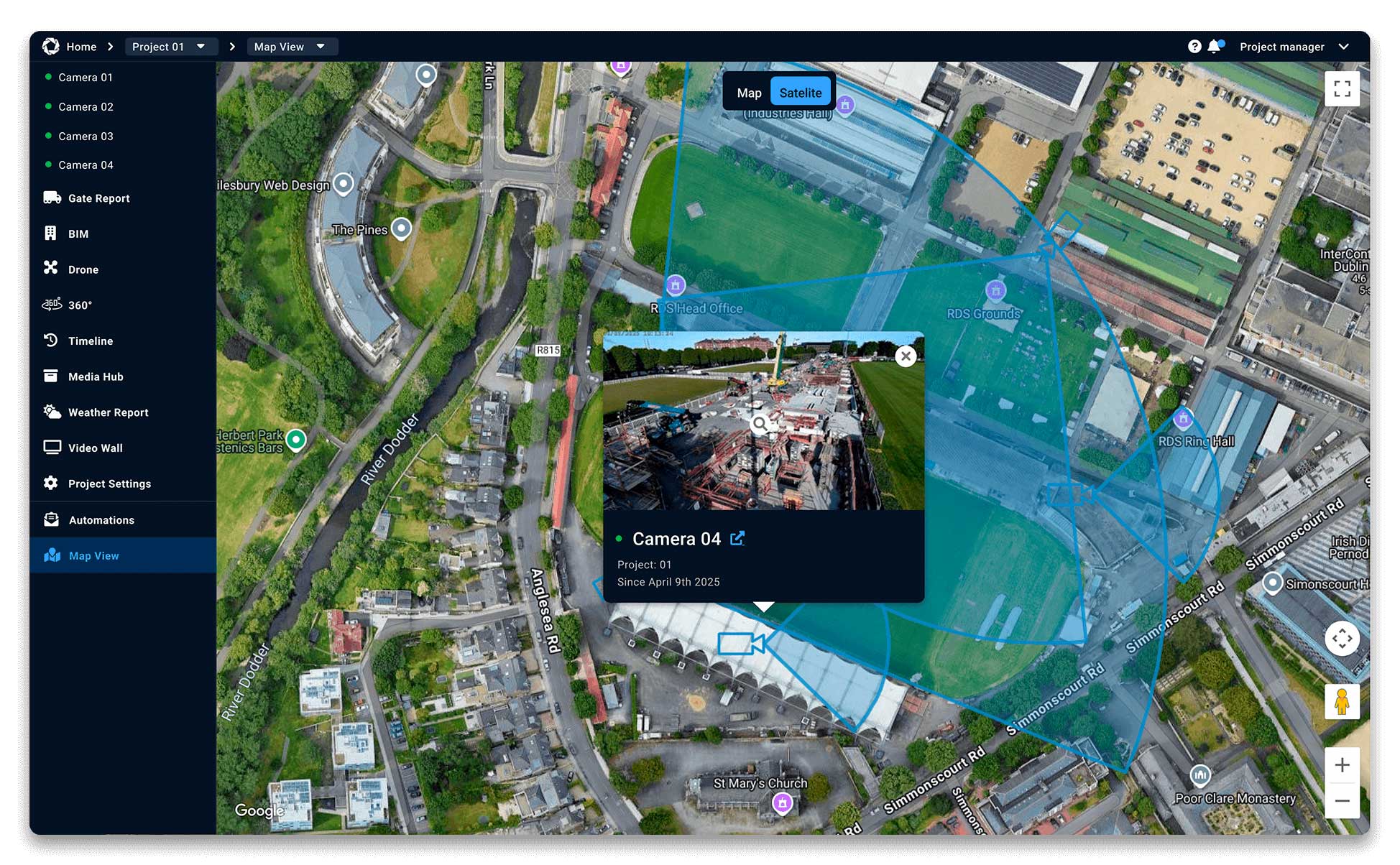 vercam interface showing a camera selected from Map View.