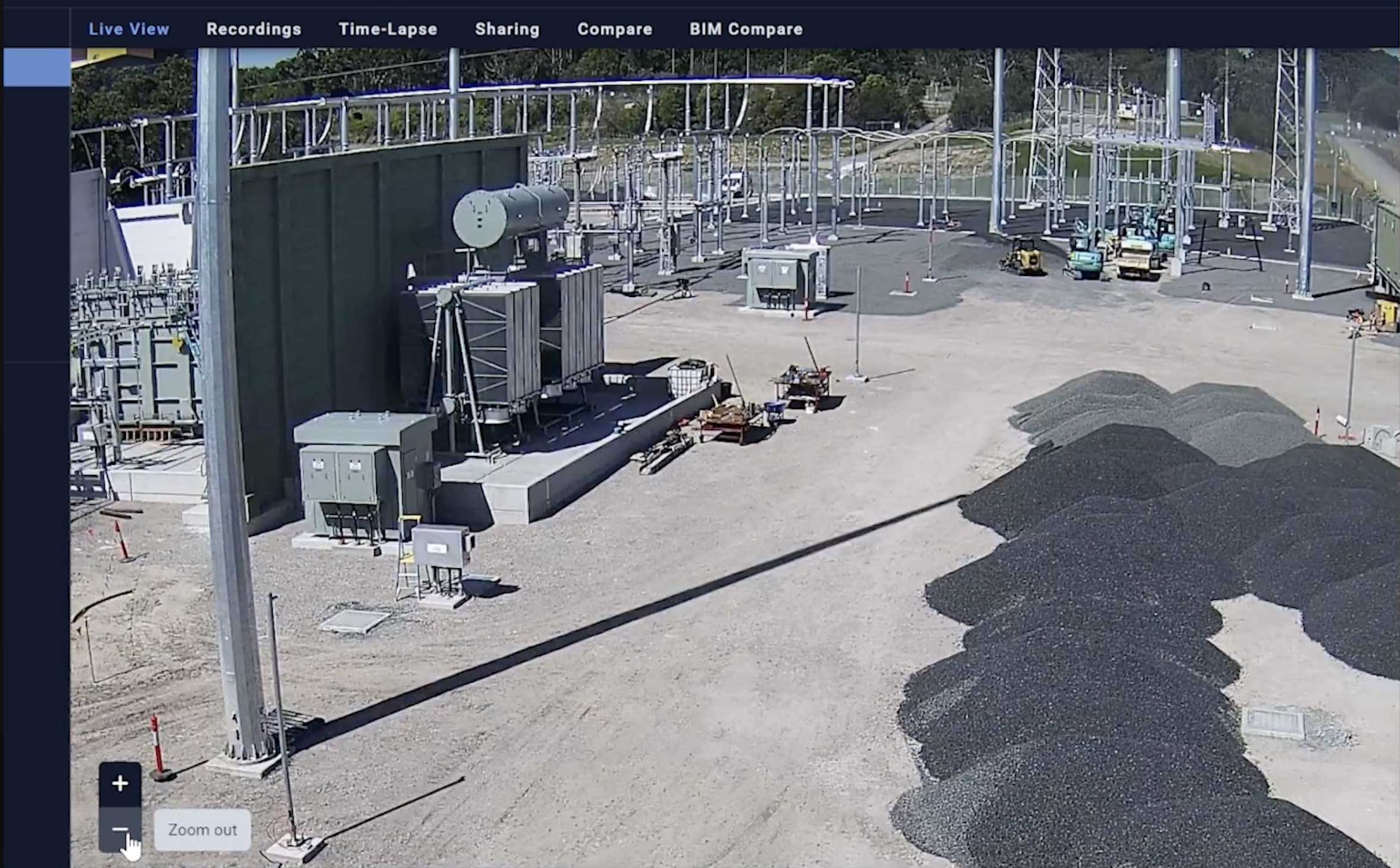 Zoomed-in view of a construction site using Evercam’s Super Zoom feature to inspect details remotely.