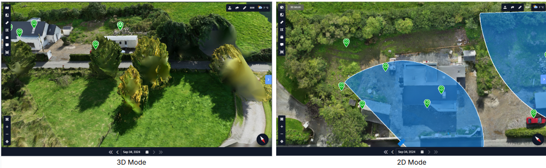 Comparison between 2D and 3D drone views in Evercam.