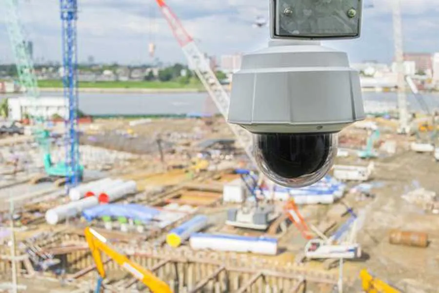 Fixed construction camera installed on a job site to monitor activity and safety conditions