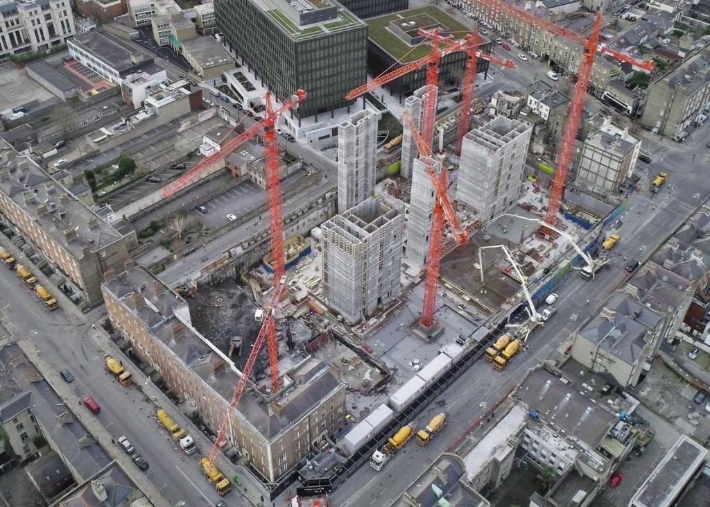 An Arial view of the ESB Project Fitzwilliam site, with a current count of 6 cranes
