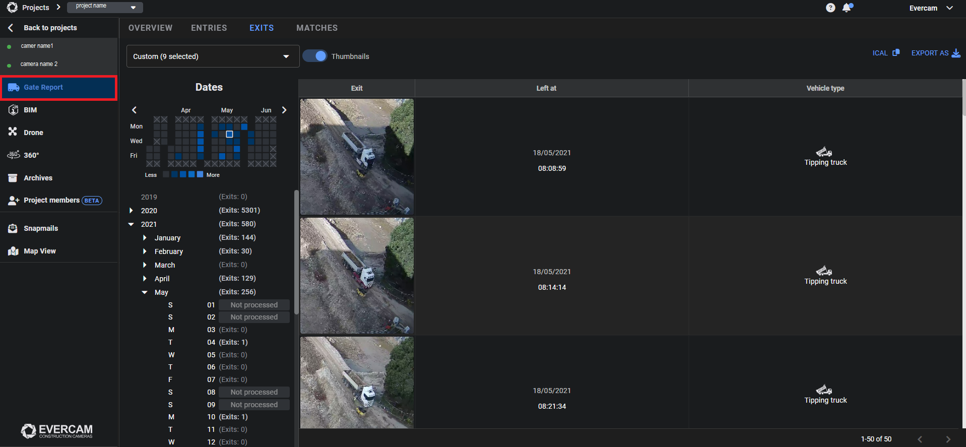Evercam Gate report analytics