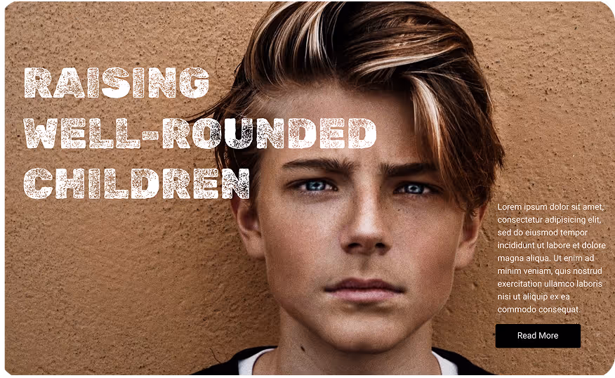 תמונה של עמוד נחיתה לדוגמה לאתר שמדבר על גידול ילדים בריא. האתרמ משתמש בקולס אפ על פנים של ילד במצוקה ומשתמש בעיצוב טקסט שמשדר דחיפות