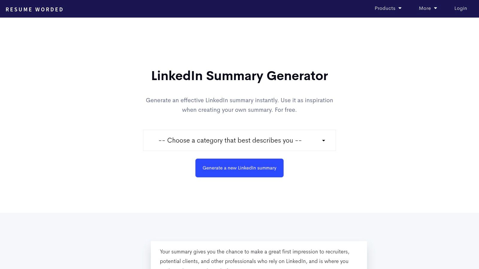 Resume Worded – LinkedIn Summary Generator