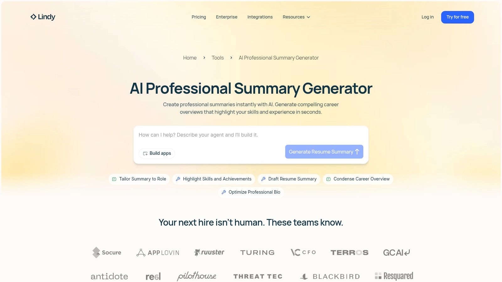 Lindy – AI Professional Summary Generator