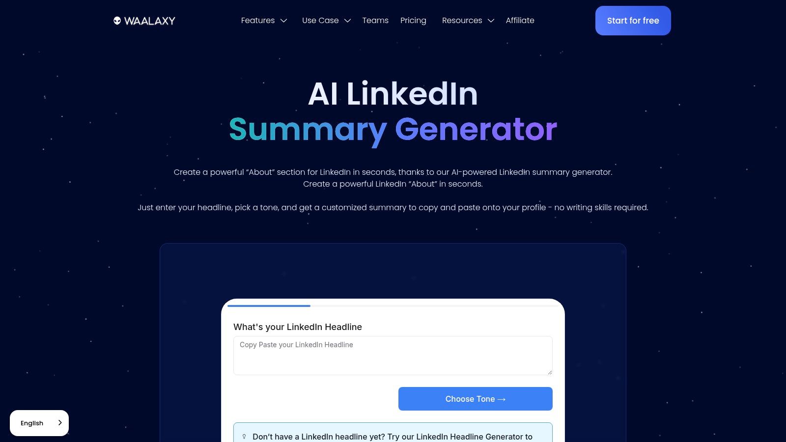 Waalaxy – Free LinkedIn Summary Generator