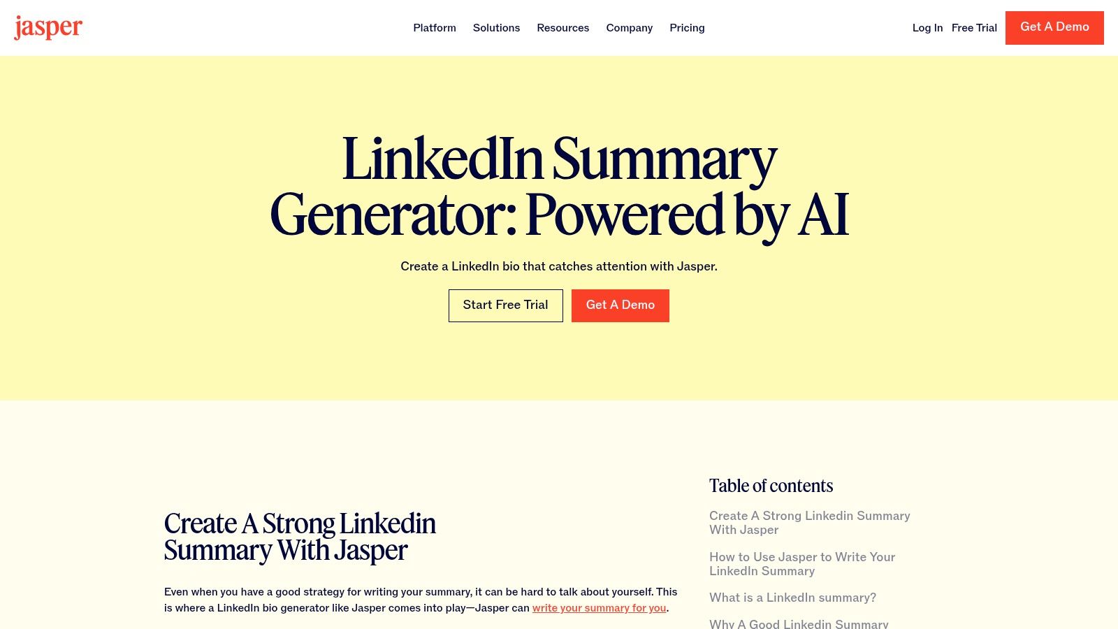 Jasper – LinkedIn Summary Generator