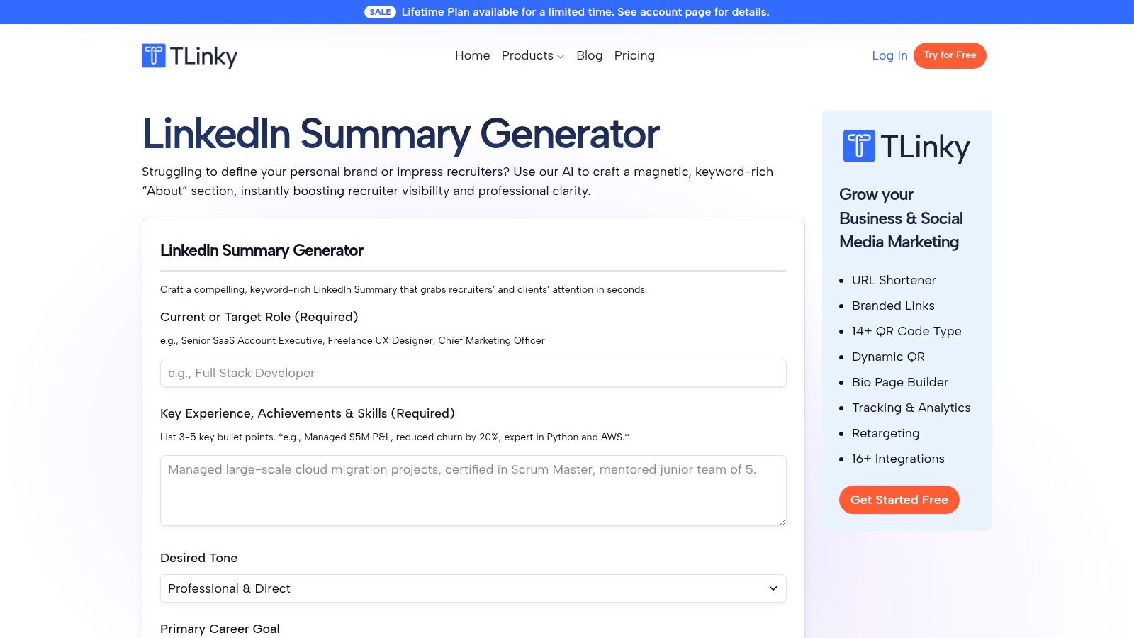 TLinky – LinkedIn Summary Generator