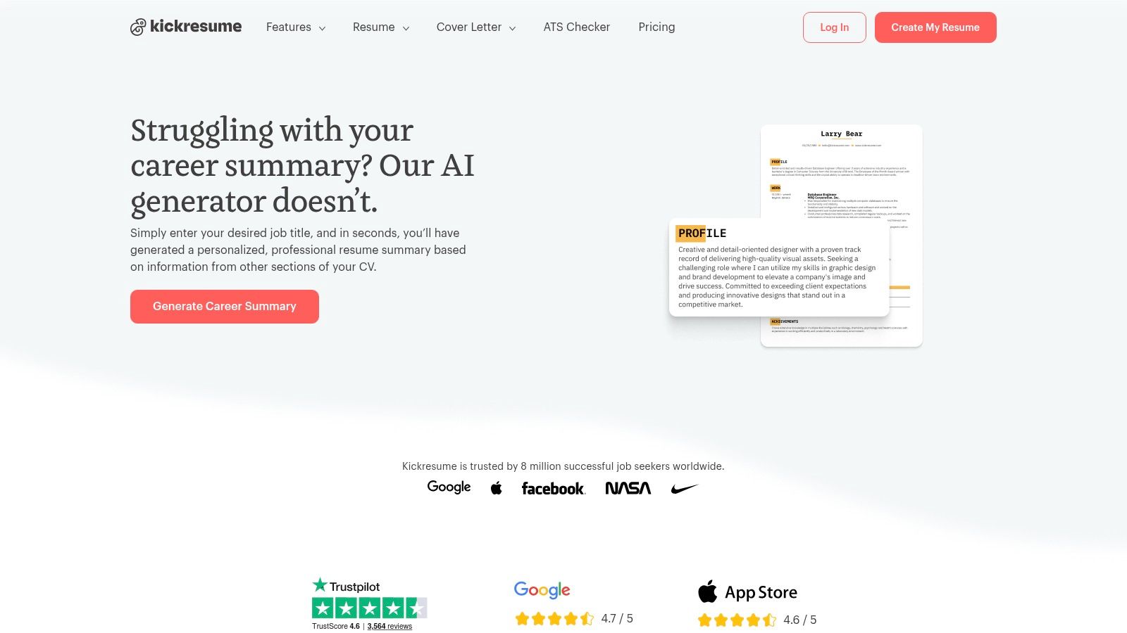 Kickresume – Career Summary Generator (repurposed for LinkedIn)