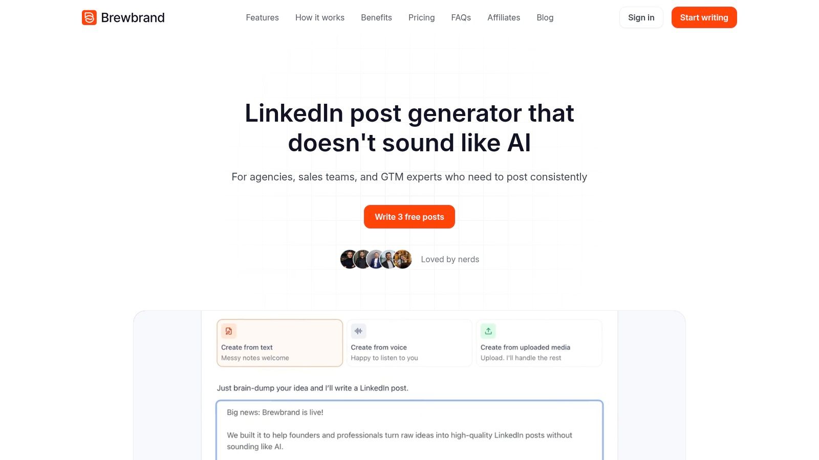 Brewbrand LinkedIn post generator interface