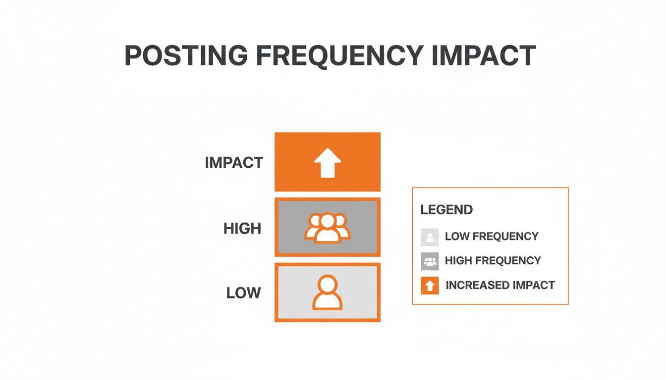 Infographic illustrating the impact of posting frequency, showing high frequency leads to increased impact.