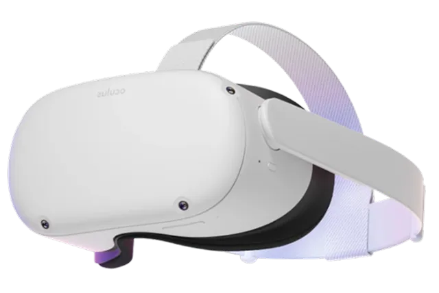 White Oculus virtual reality headset with adjustable head straps.