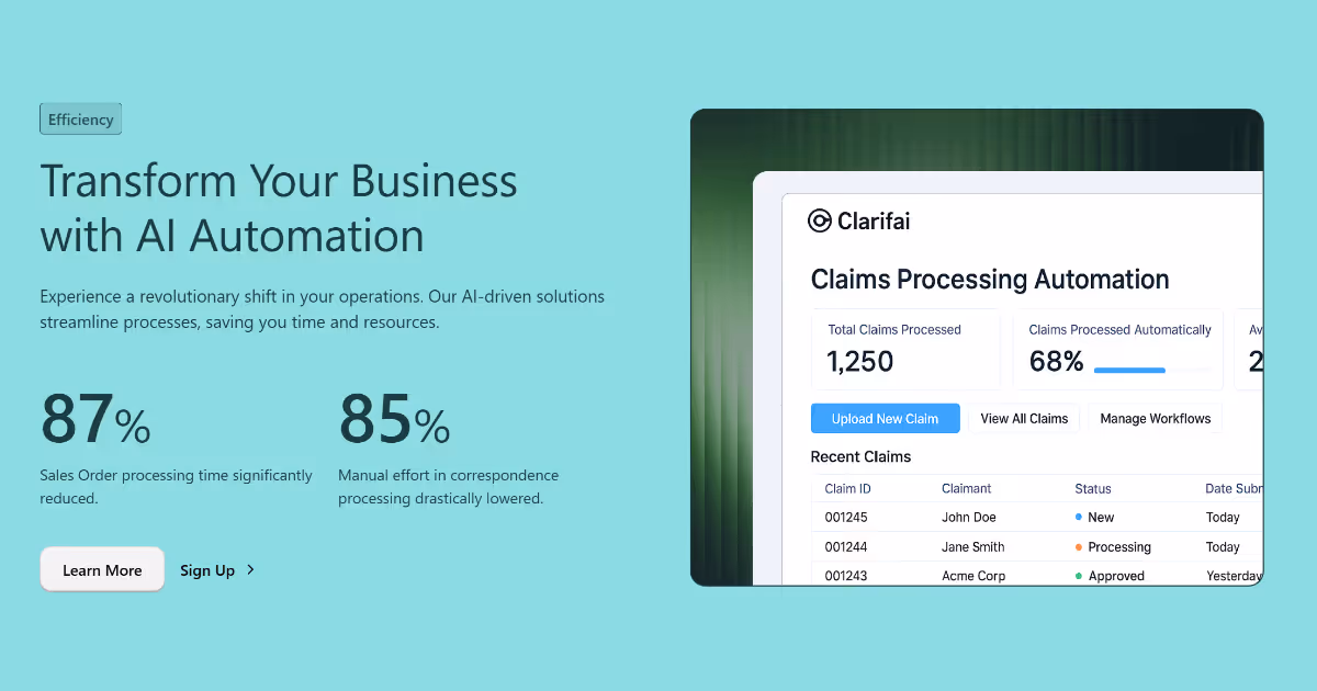 A screengrab from the Clarifai portfolio site showcasing the design
